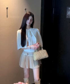 Winter White Mink Velvet Knitted Shawl Cape Set with Inner Vest - Women's Two-Piece Set for Cozy Chic Style