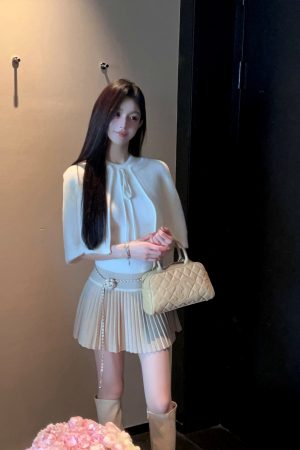 Winter White Mink Velvet Knitted Shawl Cape Set with Inner Vest - Women's Two-Piece Set for Cozy Chic Style