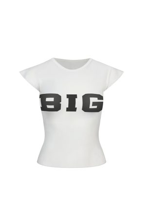 Witch Uniform Letter Slogan Slim Fit High Elastic Sports Jersey Short Sleeve T-Shirt Top for Y2K and Aesthetic Style