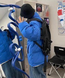 Woman Clothes Aesthetic, Blue Jean Maxi Skirt Outfit - Indie High Neck Puffer Jacket