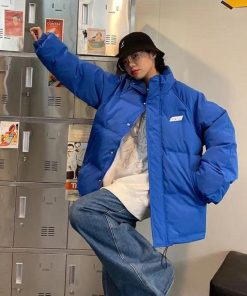 Woman Clothes Aesthetic, Blue Jean Maxi Skirt Outfit - Indie High Neck Puffer Jacket