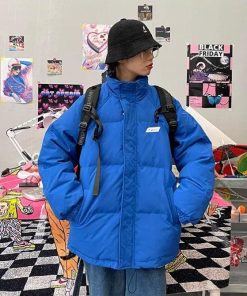 Woman Clothes Aesthetic, Blue Jean Maxi Skirt Outfit - Indie High Neck Puffer Jacket