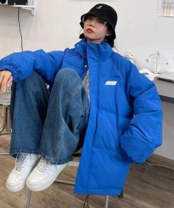 Woman Clothes Aesthetic, Blue Jean Maxi Skirt Outfit - Indie High Neck Puffer Jacket