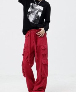 Women Y2k, Teenage Style - Drawstring Belt Cargo Pants