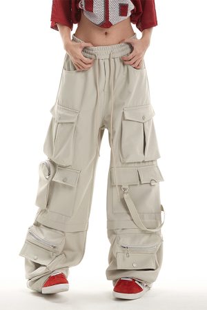 Women's 2025 Autumn American-Style Multi-Pocket Wide-Leg Work Pants - Trendy Loose Fit Hip-Hop Casual Trousers