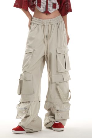 Women's 2025 Autumn American-Style Multi-Pocket Wide-Leg Work Pants - Trendy Loose Fit Hip-Hop Casual Trousers