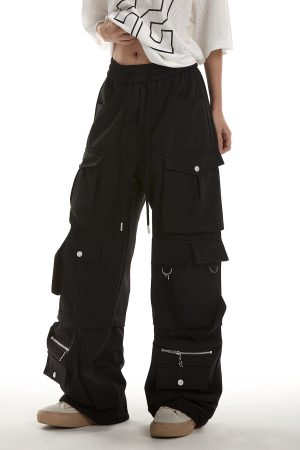 Women's 2025 Autumn American-Style Multi-Pocket Wide-Leg Work Pants - Trendy Loose Fit Hip-Hop Casual Trousers