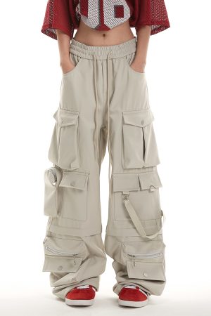 Women's 2025 Autumn American-Style Multi-Pocket Wide-Leg Work Pants - Trendy Loose Fit Hip-Hop Casual Trousers