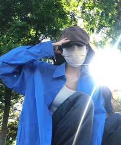 Women's 2025 New Pumpkin Blue Long Sleeve Casual Shirt - Loose Commuter Elegant Basic Top