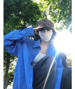 Women's 2025 New Pumpkin Blue Long Sleeve Casual Shirt - Loose Commuter Elegant Basic Top