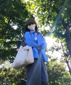 Women's 2025 New Pumpkin Blue Long Sleeve Casual Shirt - Loose Commuter Elegant Basic Top