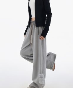 Women's 2025 Spring Casual Sports Pants - American Style Loose Slimming Patch Straight Leg Trousers for Everyday Wear