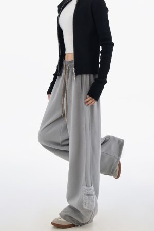 Women's 2025 Spring Casual Sports Pants - American Style Loose Slimming Patch Straight Leg Trousers for Everyday Wear