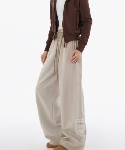 Women's 2025 Spring Casual Sports Pants - American Style Loose Slimming Patch Straight Leg Trousers for Everyday Wear