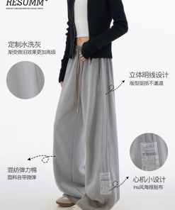 Women's 2025 Spring Casual Sports Pants - American Style Loose Slimming Patch Straight Leg Trousers for Everyday Wear
