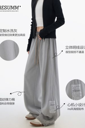 Women's 2025 Spring Casual Sports Pants - American Style Loose Slimming Patch Straight Leg Trousers for Everyday Wear