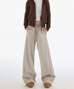 Women's 2025 Spring Casual Sports Pants - American Style Loose Slimming Patch Straight Leg Trousers for Everyday Wear