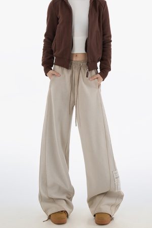 Women's 2025 Spring Casual Sports Pants - American Style Loose Slimming Patch Straight Leg Trousers for Everyday Wear