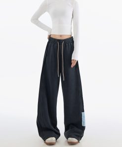 Women's 2025 Spring Casual Sports Pants - American Style Loose Slimming Patch Straight Leg Trousers for Everyday Wear