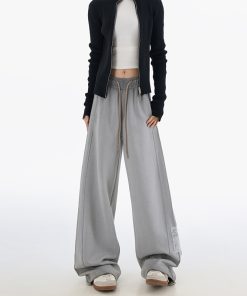 Women's 2025 Spring Casual Sports Pants - American Style Loose Slimming Patch Straight Leg Trousers for Everyday Wear