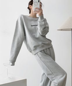 Women's 2025 Spring Two-Piece Casual Set - Letter Print Pullover Round Neck Sweatshirt & Long Pants - Y2K Style