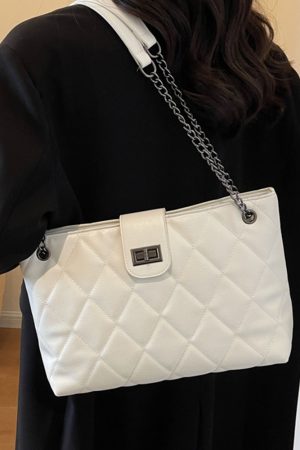 Women's 2025 Spring/Summer Korean Style Diamond Quilted Chain Tote Bag - Small Fragrant Design, Large Capacity Fashion Bag