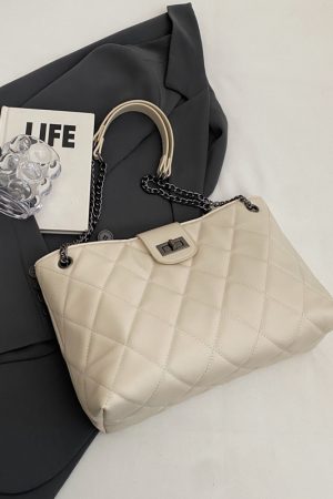 Women's 2025 Spring/Summer Korean Style Diamond Quilted Chain Tote Bag - Small Fragrant Design, Large Capacity Fashion Bag