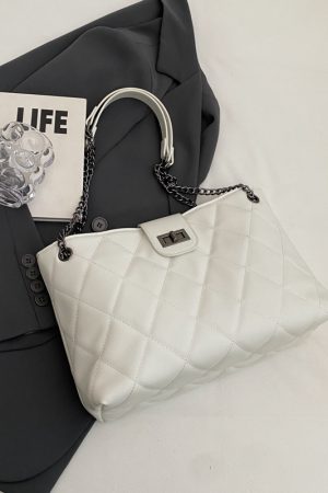 Women's 2025 Spring/Summer Korean Style Diamond Quilted Chain Tote Bag - Small Fragrant Design, Large Capacity Fashion Bag