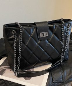 Women's 2025 Spring/Summer Korean Style Diamond Quilted Chain Tote Bag - Small Fragrant Design, Large Capacity Fashion Bag