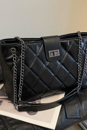 Women's 2025 Spring/Summer Korean Style Diamond Quilted Chain Tote Bag - Small Fragrant Design, Large Capacity Fashion Bag