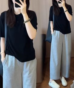Women's 2025 Summer Korean Style Slim-Fit Lapel Top and Wide-Leg Pants Two-Piece Set - Trendy Age-Reducing Outfit