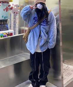 Women's 2025 Winter Plush Fleece Jacket - Round Neck Zipper Coat, Trendy Lamb Cotton Outerwear for Students, White