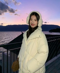 Women's 90% White Duck Down Jacket with Lapel - Warm Loose Winter Bread Coat, Versatile Outerwear, Chic and Cozy Style