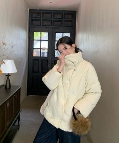 Women's 90% White Duck Down Jacket with Lapel - Warm Loose Winter Bread Coat, Versatile Outerwear, Chic and Cozy Style