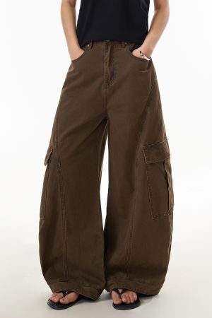 Women's American Retro Oversized Deconstructed Work Pants with Multi-Pockets, Draped Slim Straight Trousers