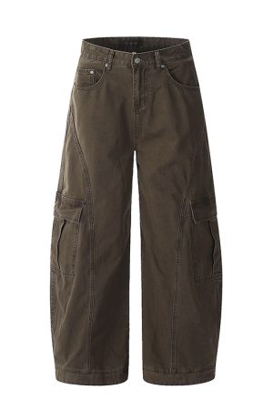 Women's American Retro Oversized Deconstructed Work Pants with Multi-Pockets, Draped Slim Straight Trousers