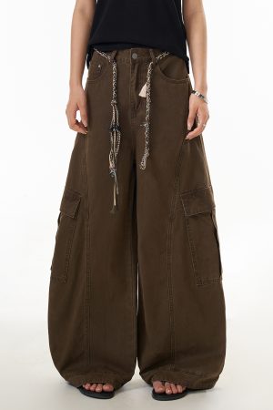 Women's American Retro Oversized Deconstructed Work Pants with Multi-Pockets, Draped Slim Straight Trousers