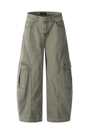 Women's American Retro Oversized Deconstructed Work Pants with Multi-Pockets, Draped Slim Straight Trousers