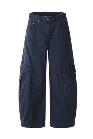 Women's American Retro Oversized Deconstructed Work Pants with Multi-Pockets, Draped Slim Straight Trousers