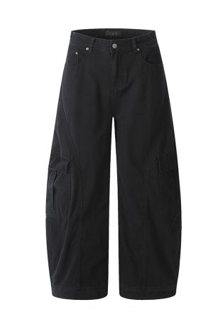 Women's American Retro Oversized Deconstructed Work Pants with Multi-Pockets, Draped Slim Straight Trousers