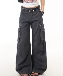 Women's American-Style Pleated Multi-Pocket Work Pants - Trendy Loose Casual Long Pants for Street Style and Commuting