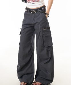 Women's American-Style Pleated Multi-Pocket Work Pants - Trendy Loose Casual Long Pants for Street Style and Commuting