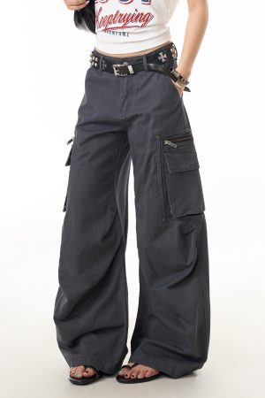 Women's American-Style Pleated Multi-Pocket Work Pants - Trendy Loose Casual Long Pants for Street Style and Commuting