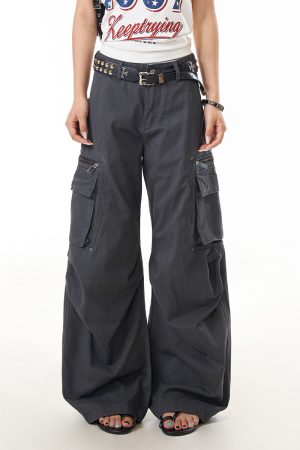 Women's American-Style Pleated Multi-Pocket Work Pants - Trendy Loose Casual Long Pants for Street Style and Commuting