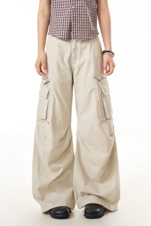 Women's American-Style Pleated Multi-Pocket Work Pants - Trendy Loose Casual Long Pants for Street Style and Commuting
