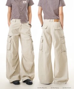 Women's American-Style Pleated Multi-Pocket Work Pants - Trendy Loose Casual Long Pants for Street Style and Commuting