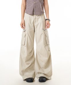 Women's American-Style Pleated Multi-Pocket Work Pants - Trendy Loose Casual Long Pants for Street Style and Commuting