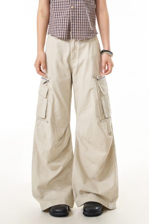 Women's American-Style Pleated Multi-Pocket Work Pants - Trendy Loose Casual Long Pants for Street Style and Commuting