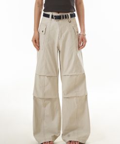 Women's American Style Pleated Wide-Leg Pants - Loose-Fitting Curved Straight-Leg Casual Trousers for Flattering Drape