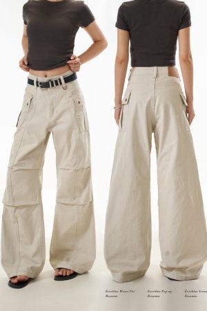 Women's American Style Pleated Wide-Leg Pants - Loose-Fitting Curved Straight-Leg Casual Trousers for Flattering Drape
